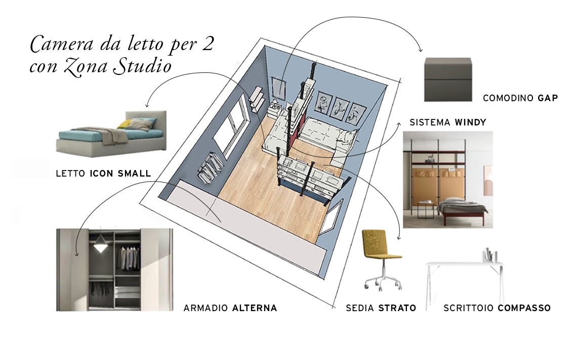 Cameretta per due con zona studio