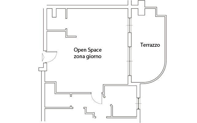 Il progetto per un soggiorno open, la cucina nascosta e lo studio in nicchia