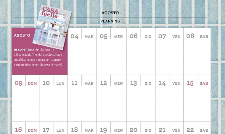 CasaFacile di agosto ti regala il planning del mese