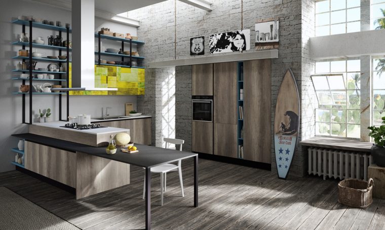 Una cucina moderna effetto legno