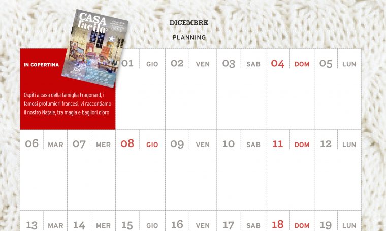 CasaFacile di dicembre ti regala il planning del mese 