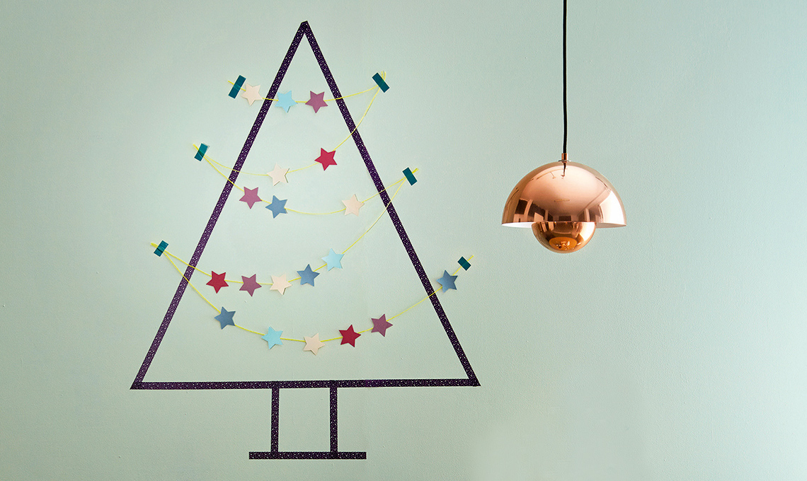 albero di natale fatto con i washi tape