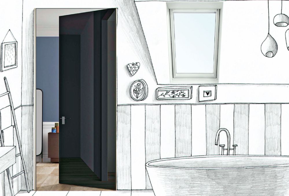 Porta nera e lucida abbinata alla finestra bianca: stile optical