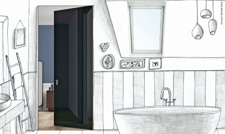 Porta nera e lucida abbinata alla finestra bianca: stile optical