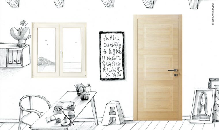 La finestra bianca in pvc abbinata alla porta in legno: stile nordico