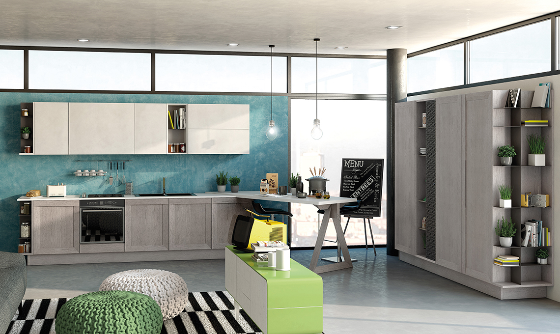 cucina a vista sul soggiorno