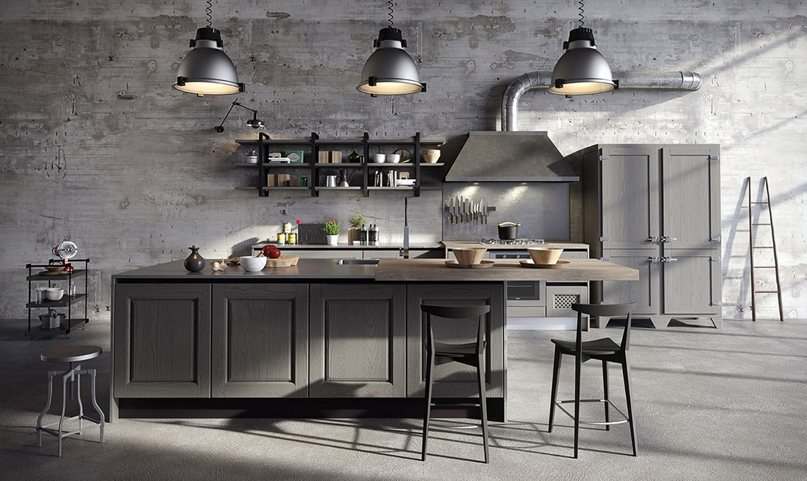 cucina con cappa in stile industriale