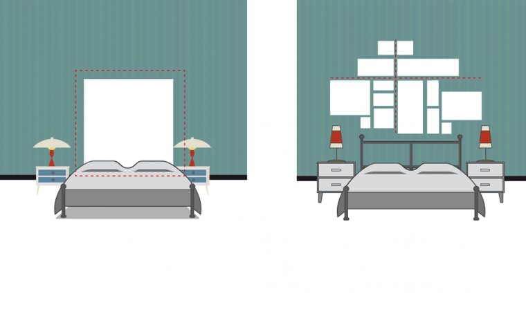 Appendere i quadri dietro al letto: effetto testiera o schema geometrico?