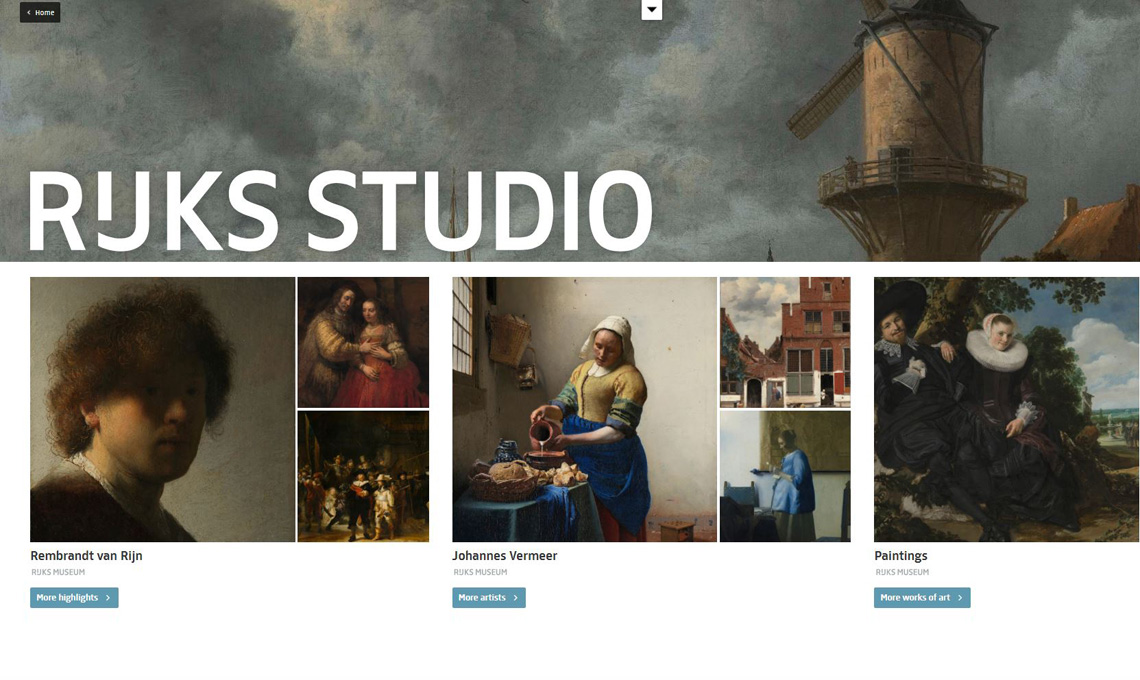 La homepage di Rijksstudio