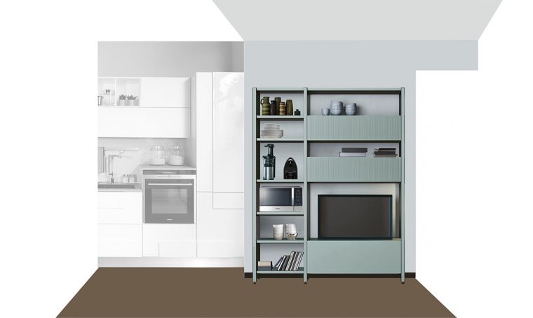 Cucina a vista: ecco un mobile TV multifunzione