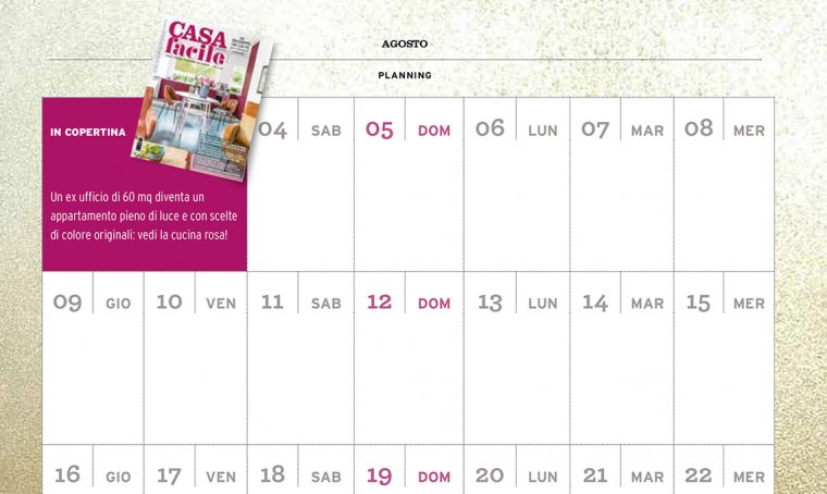 CasaFacile di agosto ti regala il planning del mese