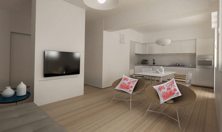 Il vecchio appartamento diventa uno spazio ampio e arioso