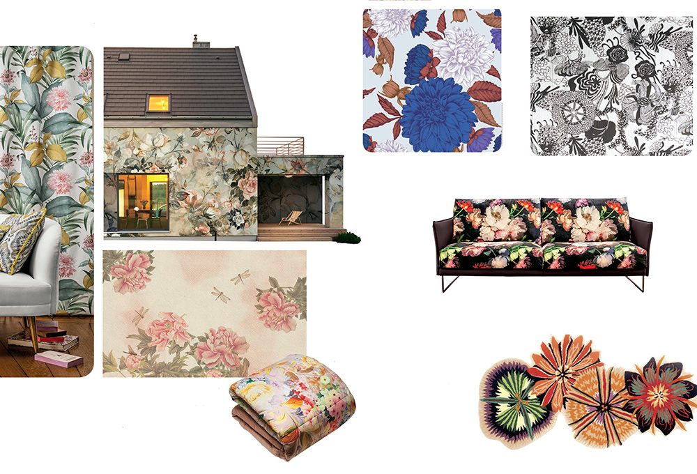 Trend 2019: fantasie floreali su tessuti e carte da parati