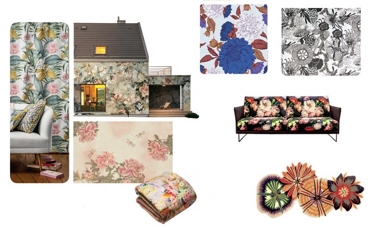 Trend 2019: fantasie floreali su tessuti e carte da parati