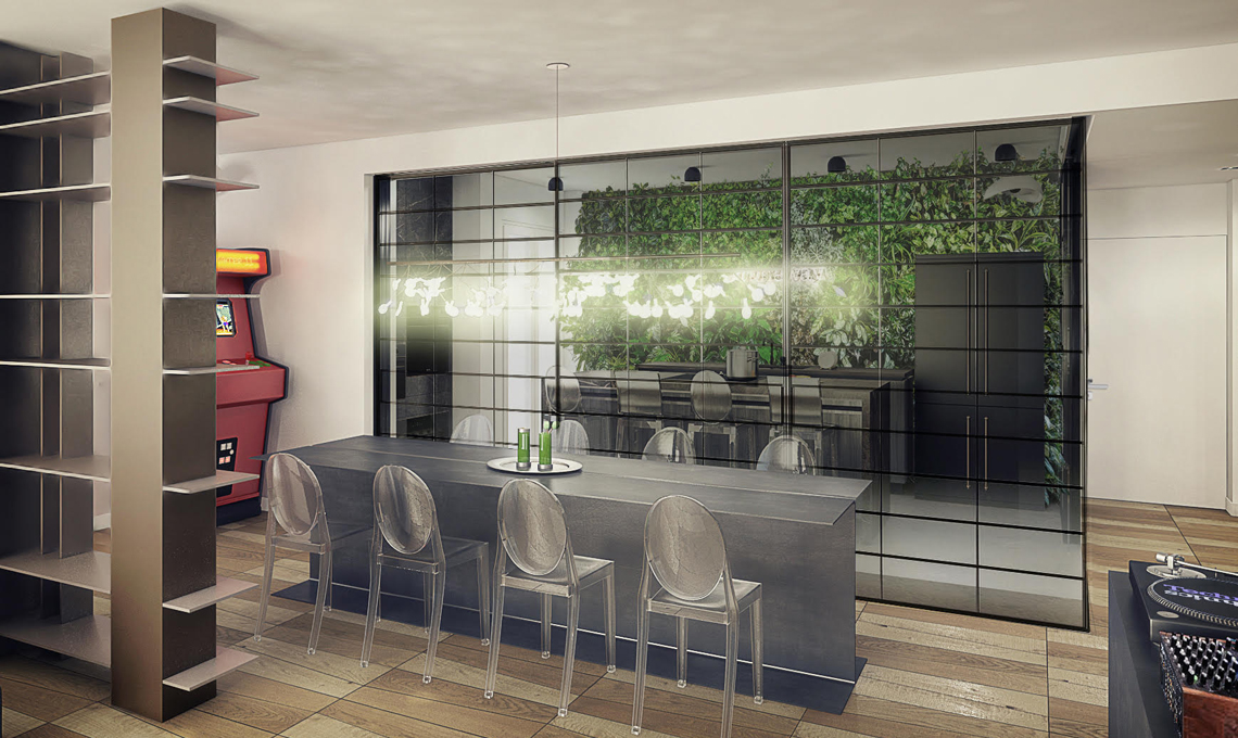 cucina parete vetrata