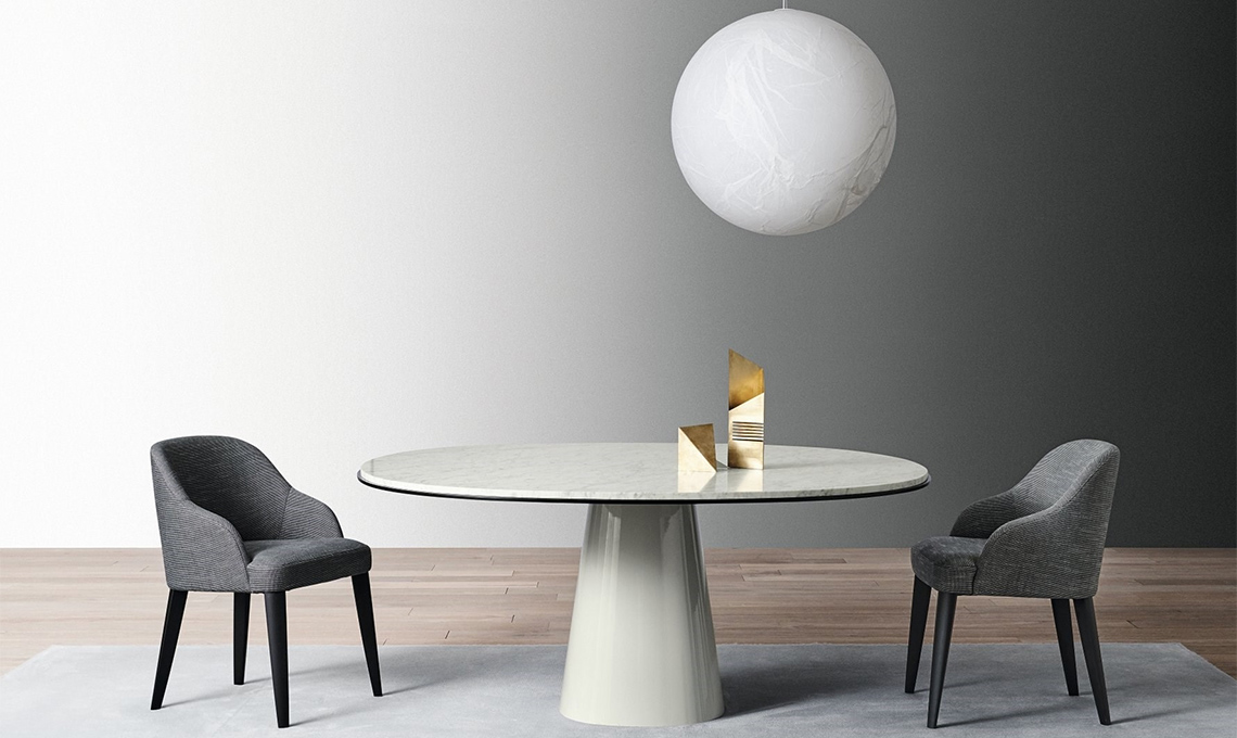 tavolo tondo con base conica