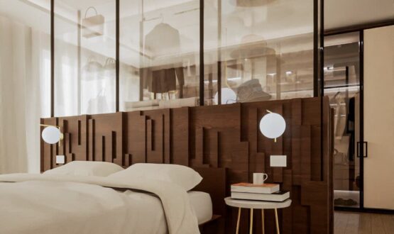 Camera da letto multifunzionale: design moderno con cabina armadio vetrata
